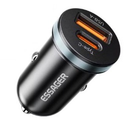 ESSAGER kompaktne kiirlaadija sigaretisüütajasse Type-C+USB 30W