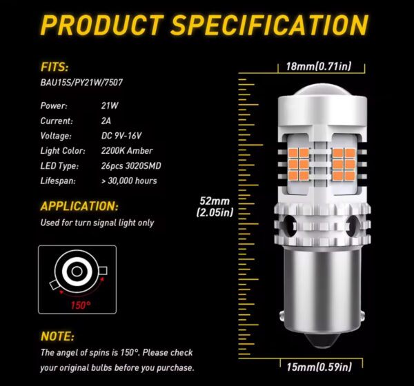 Auxito BAU15S PY21W oranžid LED pirnid - Image 5