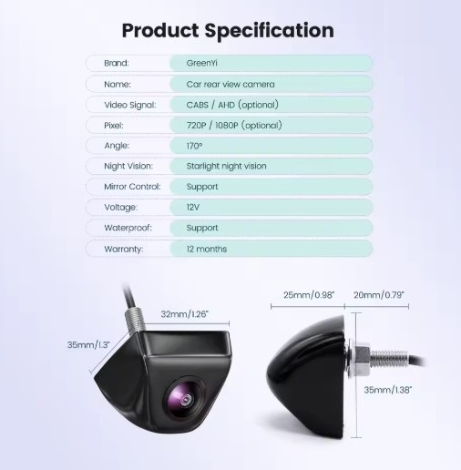 Universaalne tagurduskaamera AHD/CVBS 720P 170° - Image 4